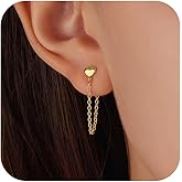 CZ Moon Cross Chain Studs Earrings for Women,925 Sterling Silver Love Heart Teardrop Chain Dangle Earrings to Daughter 14K Gold Plated Minimalist Bar Dangle Earrings Wedding Valentine Day Jewelry Gift
