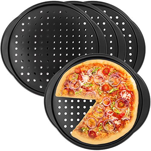 Hemoton Non-Stick Pizza Pan with Holes, 4 Pcs Baking Steel Pizza Pan with Holes, Round for Oven, Bakeware Pizza Tray, Nonstick Crisper Set (12.5 Inch/32cm)