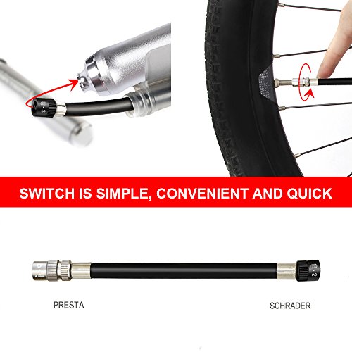 Bodyguard Mini Bike Pump - Reliable Hand Air Pump, Presta and Schrader Valve Compatible with Road, Mountain and BMX Bicycle Tires, High Pressure 260 Psi, 7.3 inches (Silver)