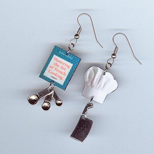 chef's gift earrings Art of French Cooking cookbook meat cleaver