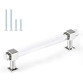 Orger 10 Pack Acrylic Cabinet Handles with Clear Square Tube, 5 inch Hole Center Modern Decor Silver Chrome Drawer Pulls, Kitchen Cabinet Pull Handles for Drawers and Cupboards