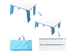 MODERN-DEPO 15.9"x14.2"x9.6" Large Portable Folding Beach Table for Sand Foldable Height Adjustable Side Table Desk for Camping Picnic BBQ with Carry Bag, Cyan
