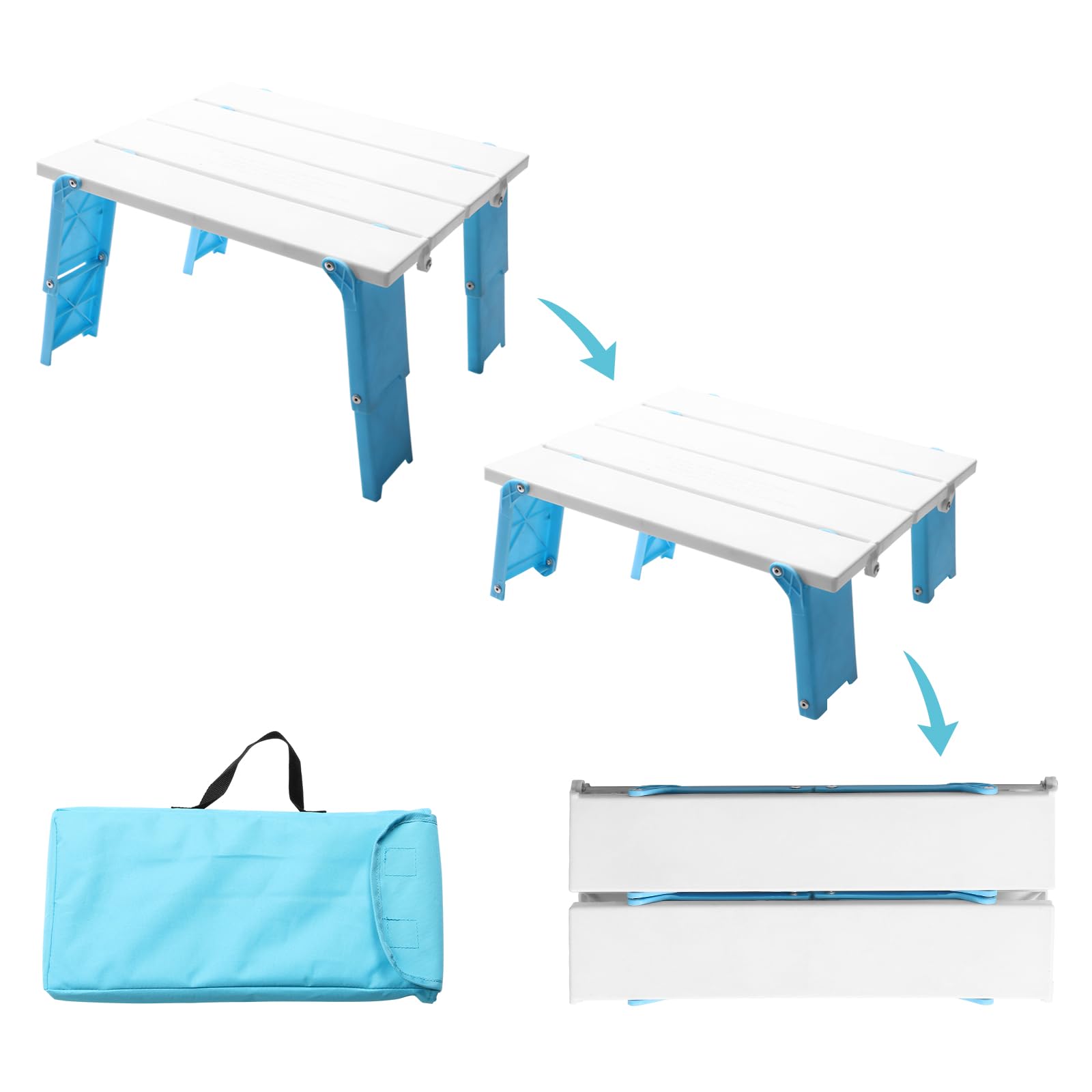Photo 1 of 15.9"x14.2"x9.6" Large Portable Folding Beach Table for Sand Foldable Height Adjustable Side Table Desk for Camping Picnic BBQ with Carry Bag, Cyan