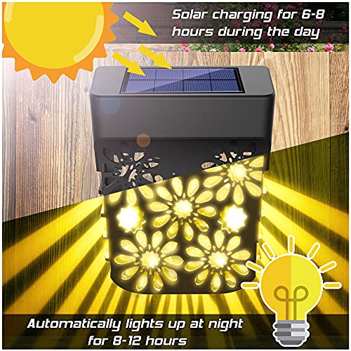 Solar Zaun Licht, 2 Stück Solarleuchten für Außen, Wetterfeste Zaunbeleuchtung Solar, Solar-Zaunleuchten für Terrasse Hof und Einfahrt, Zaun, Terrasse, Haustür, Treppe, Landschaft(Warmes Licht)