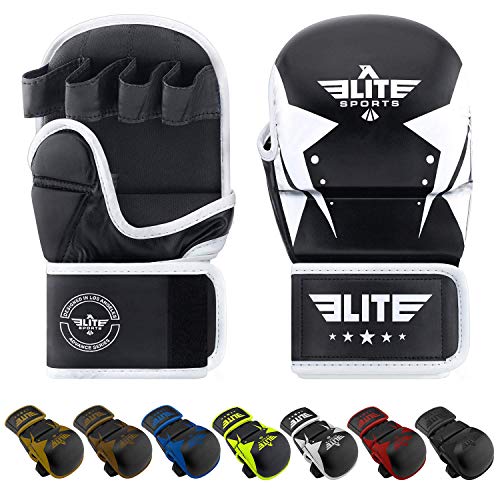 Elite Sports MMA Grappling Training Sparring Mitts Gloves, Best MMA Gloves for Grappling Martial Arts (Black/White, Large/X-Large) - Thumbnail 7