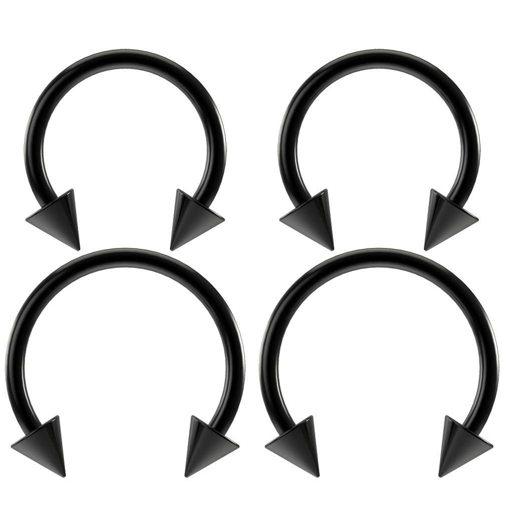 4pc Black Horseshoe Bar Earrings 18g 1mm Circular Cartilage Barbell Rings Anodized Lip 8mm 10mm Spikes