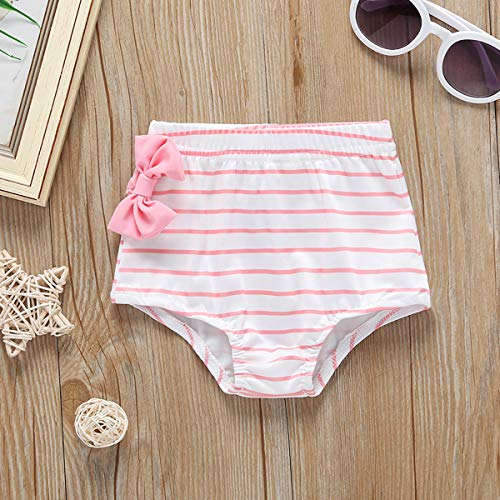 Baby Girl Bikini Striped Beach Swimsuit Ruffles Bathing Suit Adjustable Swimwear 2 Pcs Set (9-12 Months, Pink) - Thumbnail 6