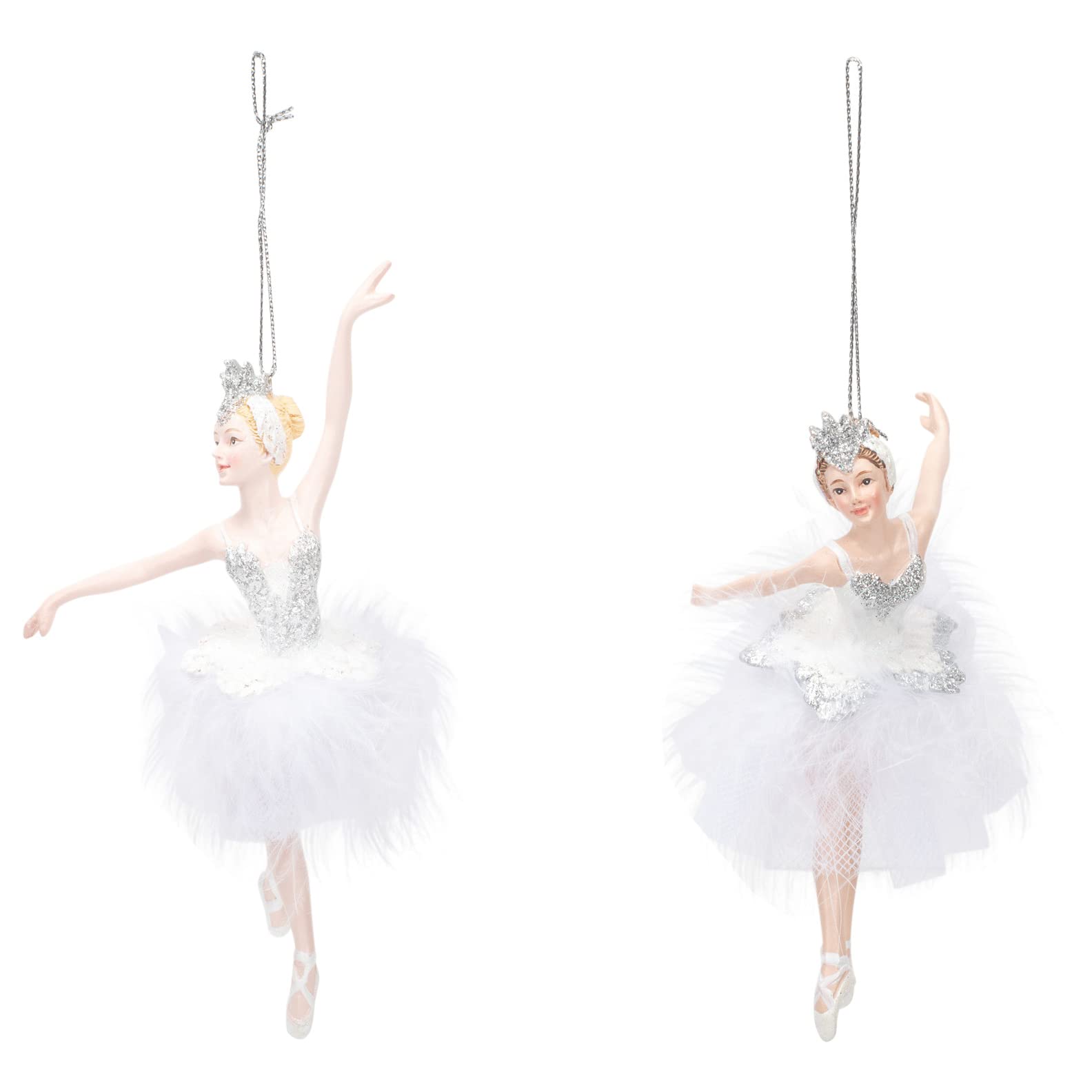 Photo 1 of Kurt S. Adler Elegant Whimsical Ballerina, Fairy, Angel Ornaments (Set of 2 Silver Tone Dancing 5.25" Ballerina Feather Tutu Ornament E0541)