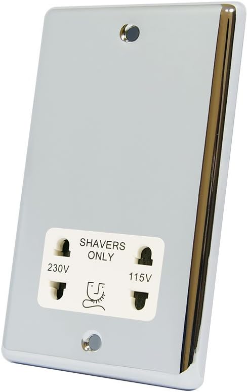 Alliance Electrical Shaver Socket Polished Chrome Classical 2-Gang 115/230V