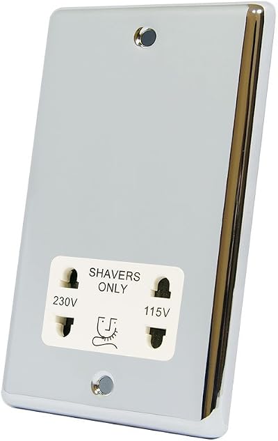 Alliance Electrical Shaver Socket Polished Chrome Classical 2-Gang 115/230V