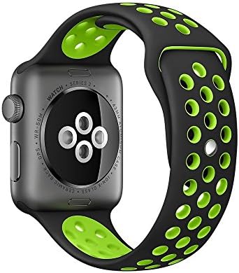 Gersymi Tech Sport Silicone Replacement Strap Band with Adjustable Buckle and Quick Release for Apple Series 2 iWatch - Small - Black/ Green