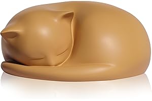 FUFYUKEY Cat Urn, Cat Urns for Ashes, Pet urn for Cats, Sleeping Resin Cremation Cats Urns for Ashes, Pet Memorial Keepsake Funeral Urn, A Sleeping Kitty Box for Ashes with Memorial Card (Orange)