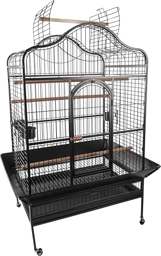 Flamingo Vogelkaefig – Voliere Voegel – Paros Antrazit – 125×92,5×173,5 cm – 4 Holzsitzstangen, 3 Naepfe, Sicherheitsfront, Dachoeffnung, Metall-Schublade, Rollen