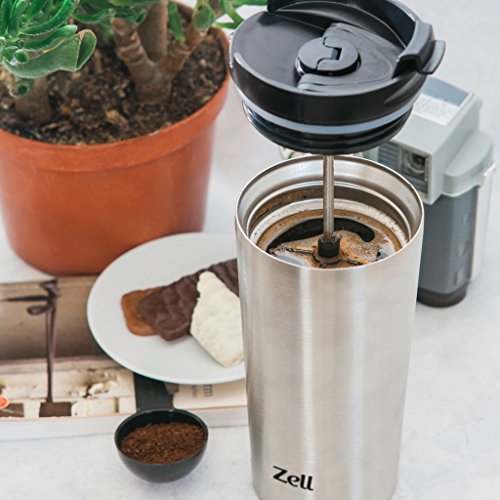 Zell Vacuum Insulated French Press Mug for Tea & Coffee Stainless