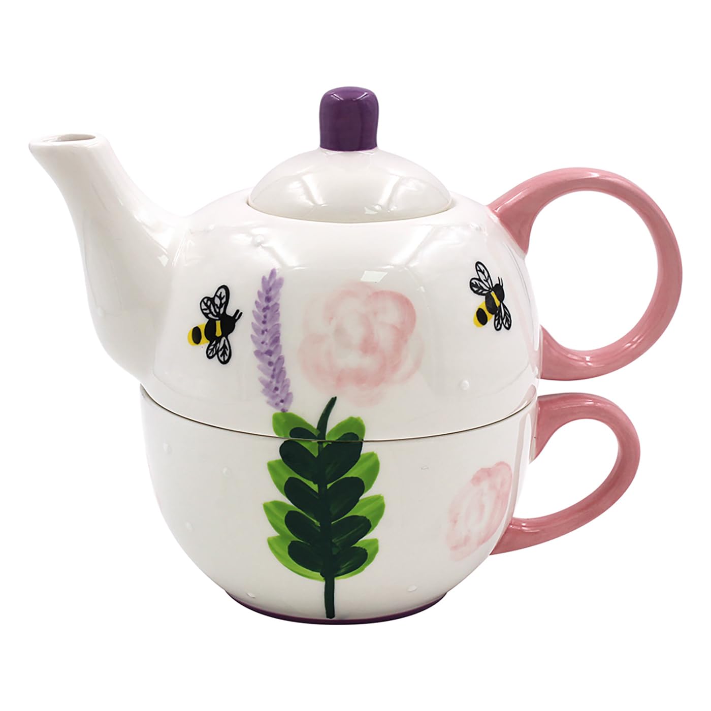 Lesser & Pavey Lynsey Johnstone Roses & Bees Tea for One | Ceramic Teapot and Cup Set | Beautiful Gift for Home Use | Stylish Printed Teapot for Tea Lovers