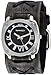 Nemesis FXB066K Men's Dark Gray Black Dial Wide Leather Cuff Band Watch