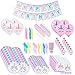 Bright Crescent Unicorn Party Supplies & Decorations - Disposable Tablecloth with Happy Birthday Banner, Plates, Straws, Blowers, 9 Oz Cups, White & Pink Unicorn Balloons – 122pcs, Serves 16 People