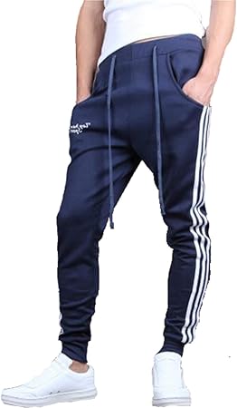 Amazon Co Jp ベクー Bekoo メンズ ジャージ スリム スウェット パンツ トレーニング ウォーキング ウェア ラインパンツ ネイビー M スポーツ アウトドア
