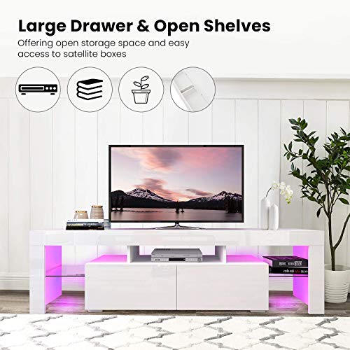 Recaceik Modern TV Stand, LED Media Console High Gloss with