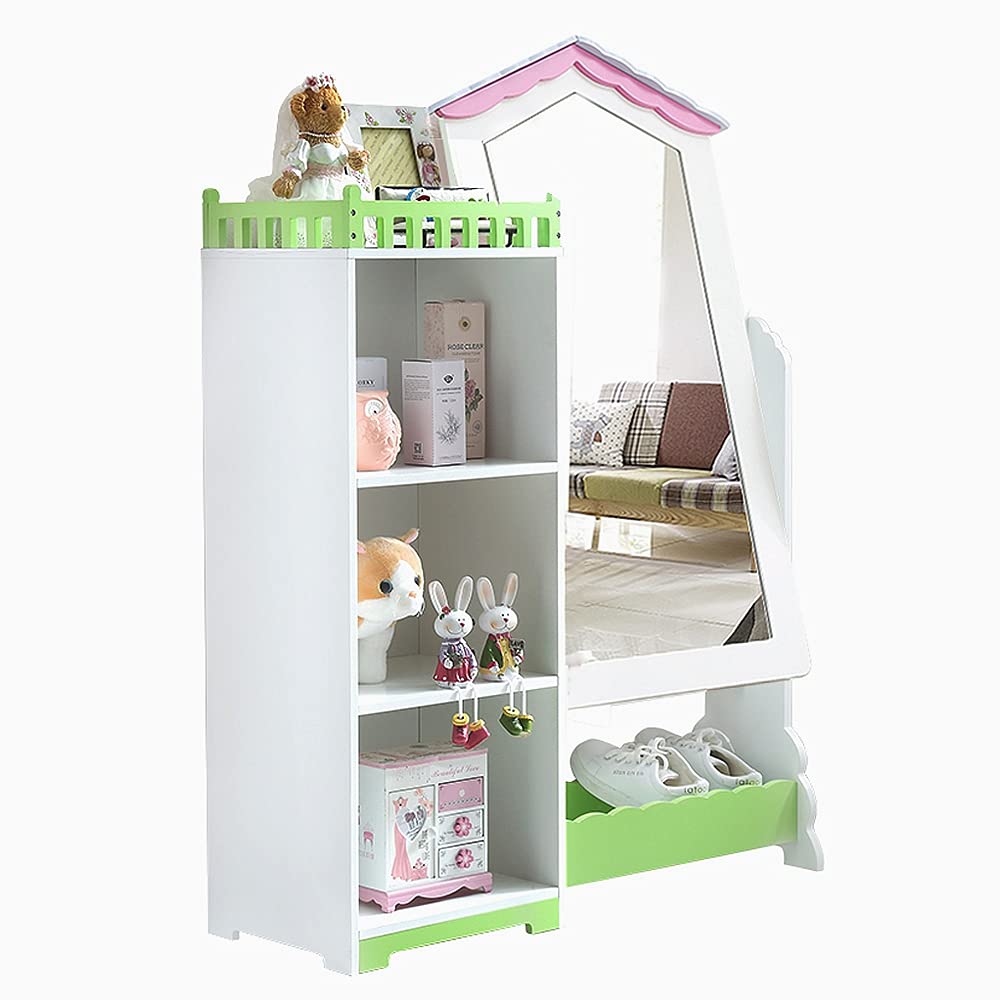 Kids Wardrobe Bedroom Furniture | Child Wooden storage Units with Mirror | Children Storage Cabinet Organizer Cupboard (White)