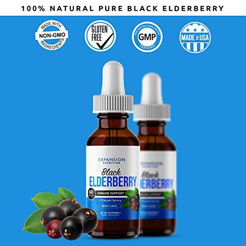 (2 Pack) Elderberry Drops Liquid Extract for Adults - Daily Immune Support Booster 10x Strength Concentrate Syrup - Vegan Sambucus Nigra Antioxidant Drops Supplement (Berry Flavor) (120 Servings)