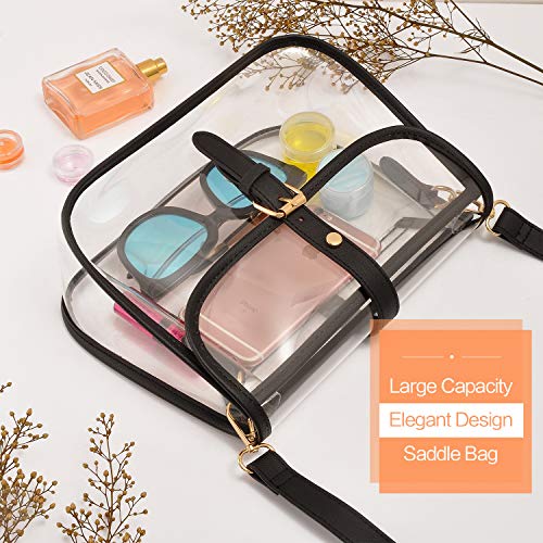 Y&R Direct Clear Purse Clear Bags for Women Stadium Approved Large PVC Gifts (Black-01)