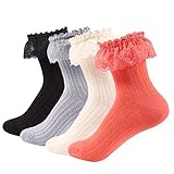 Fitu Women's Bamboo Fiber Lace Trim Ruffle Frilly Socks 4-pack in Gift Box