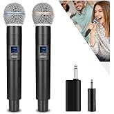 HUACAM 2.4G Wireless Microphone,Dual Microphones for Karaoke, Wireless Dynamic Microphone with Rechargeable Receiver,Plug and Play,Suitable for Speech, Wedding, Church, PA System (W58-2.4g)