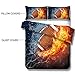 ARIGHTEX American Football Bedding Fire and Ice Brown Ball Flames Pattern Duvet Cover Sports Themed Bedding Dark Blue Orange Boys Duvet Cover (Twin)
