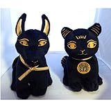 Bundle Deal. Egyptian Plush Black and Gold Bastet Cat & Anubis Stuffed Animal. So Cute!
