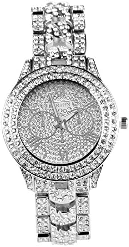 MINHIN Studded with Diamonds Alloy Geneva Geneva Watch Unisex Luxury Shiny Watches (Silver)