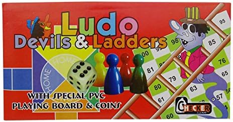 Kids Ludo Devils &amp; Ladders Playing Board With Coins Games - 11.2 x 11.2 Inches