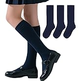 LMHCISO Girls Knee High Socks Solid black Long School Uniform Soft Seamless Toe Cotton Dress Socks for Girl 6-12 Years