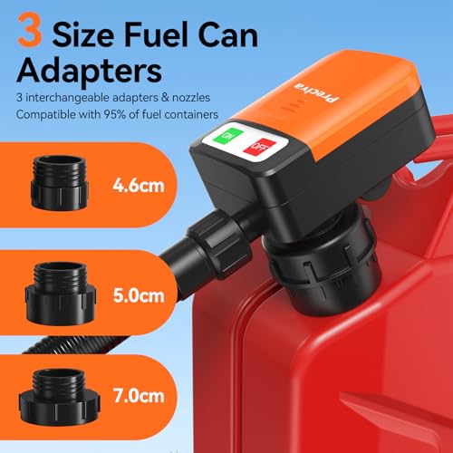 Preciva Electric Fuel Pump, 3.2 GPM Electric Petrol Pump with 3 Adapters (4.6/5.0/7.0 cm) and Fine Inlet Hose, Portable Battery Operated Ideal for Oil, Diesel, Petrol, Water
