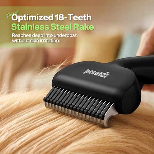 pecute Dead Hair Rake with Pet Combs, Self-Cleaning Undercoat Brush, Undercoat Undercoat Brush, Grooming Kit for Dogs Cats Stainless Steel for Long Hair(Black)