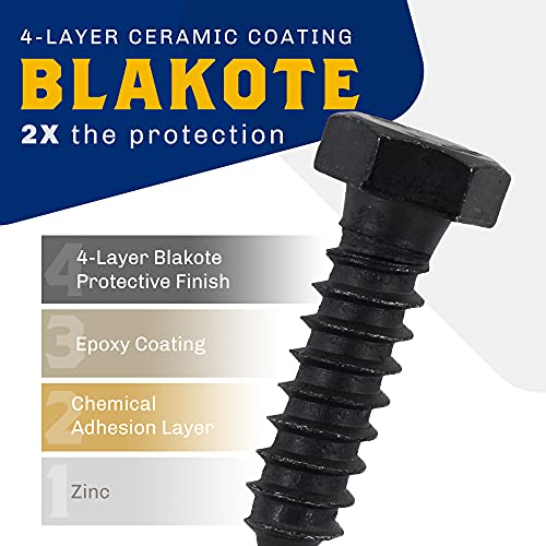 1/2" x 2”, 25Piece Black Lag Bolts, Rustproof 4Layer Ceramic BLAKOTE