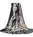 Women's Vintage Owl Print Color Block Pashmina Shawl Scarf Cape Thin Cardigan (One Size, Black&Gray)