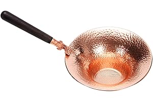 FUOYLOO Wooden Handle Copper Tea Infuser Gold Fish Pattern Reusable Loose Leaf Tea Strainer for Home