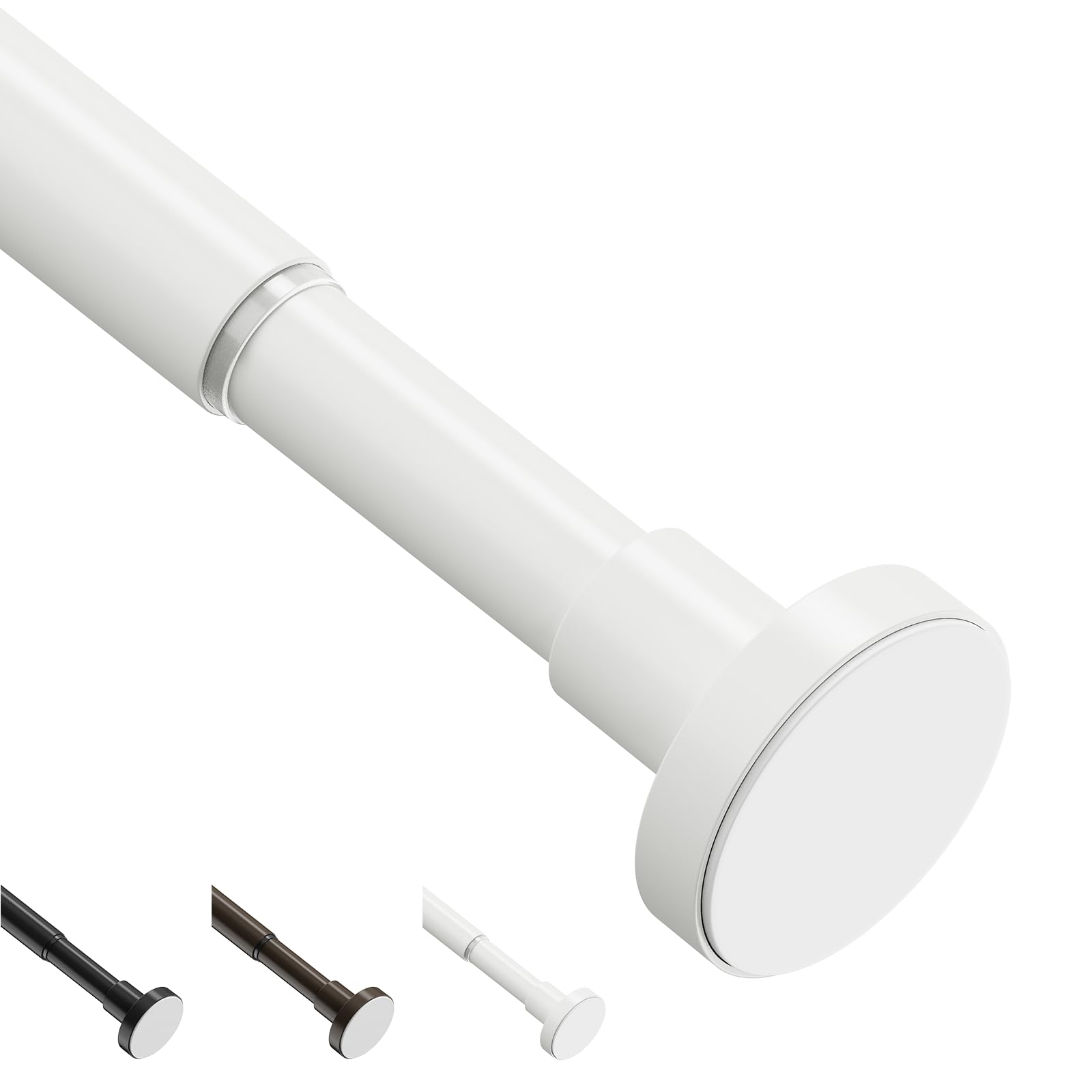 WELDUN Extendable Curtain Tension Rod, 48-67CM No Drill Telescopic Shower Curtain Rod, Adjustable Spring Rod for Window Bathroom, Bedroom, White