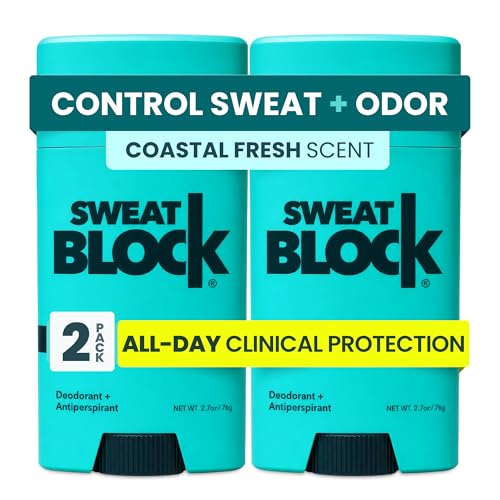SweatBlock Clinical Strength Deodorant and Antiperspirant for Men and Women Coastal Fresh Scent 2 Pack All-Day Protection Against Odor and Excessive Sweat Ideal for Active Lifestyles and Daily Use