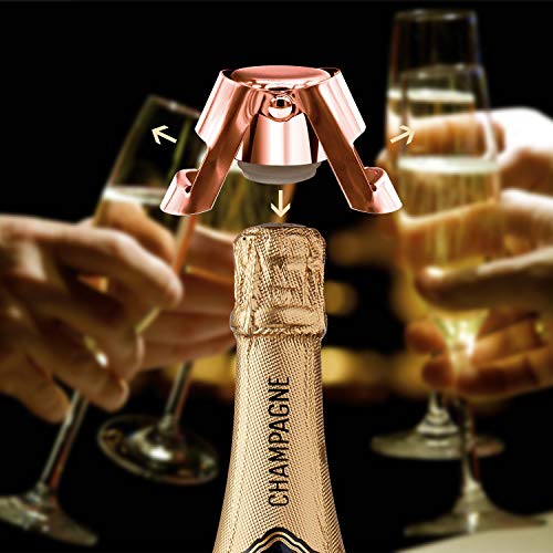 Champagne Bottle Stopper, Rose Gold Stainless Steel Champagne Sealer Plug, Super Powerful Vacuum Seal, Reusable Wine Saver for Champagne, Cava, Prosecco & Sparkling Wine (1 Pack)