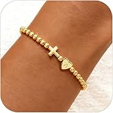 TLY Cross Bracelets for Women Initial Beaded Stretch Elastic Heart Bracelet 14K Gold Plated Dainty Trendy Friendship Bracelets Stack Stocking Stuffers for Women Teens A-Z Letter Charm Bracelet Valentines Day Jewelry gifts