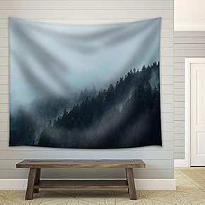 Pine Forest Among The Fog - Fabric Wall Tapestry Home Decor - 51x60 inches