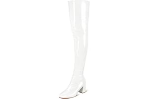 syztsho Thigh High Boots for Women Patent Leather PU Chunky Heel Over The Knee Boots Sexy Square Toe Side Zipper GOGO Boots