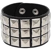 TURTLEDOVE Punk Leather Cuff Bracelet - Wide Rock Leather Wristband with Metal Studded for Party