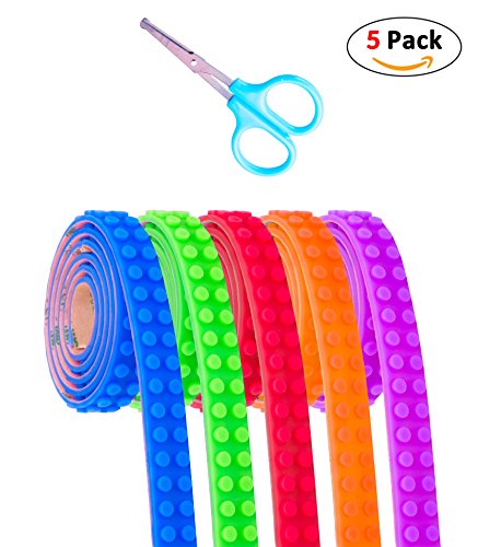 5 Pack Building Block Tape for Lego Bricks - Self Adhesive Base Plate, FREE Safety Scissors, Non-Toxic, Cuttable, Reusable, 5 Colors each 1m/3.2ft 5 Pack Building Block Tape for Lego Bricks - Self Adhesive Base Plate, FREE Safety Scissors, Non-Toxic, Cuttable, Reusable, 5 Colors each 1m/3.2ft