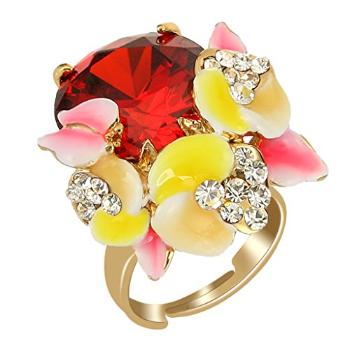 EleQueen Women's Gold-tone Crystal Cubic Zirconia Butterfly Flower Adjustable Cocktail Ring Multicolor