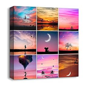 Canvas Wall Art Animals Plants Collage Ideas Home Wall Decorations for Bedroom Living Room Oil Paintings Canvas Prints Framed - 12x12 inches