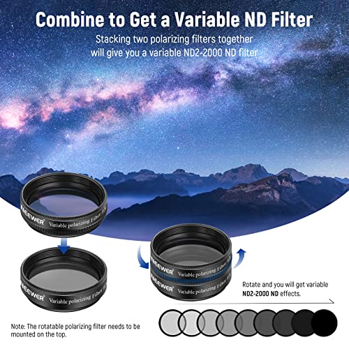 NEEWER 1.25' Telescope Eyepiece Filter Set (10 Pack), Including Planetary, Variable, UHC, Lunar & Starglow Filters for Moon Observation