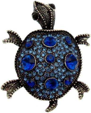 Acosta Rings - Large Blue Crystal Vintage Style Turtle Ring (Silver Tone) - Adjustable - Gift Boxed